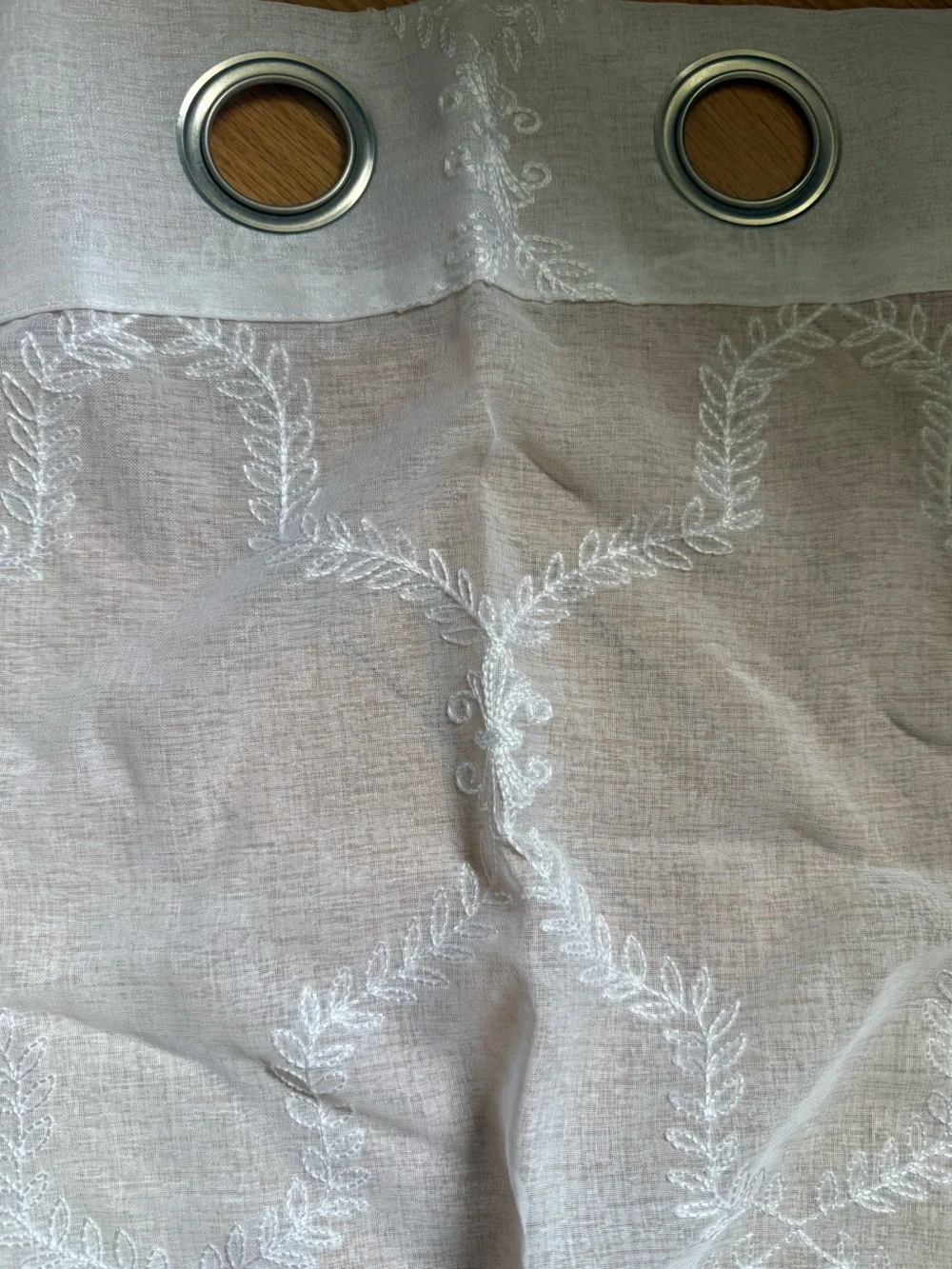 Sheer Embroidered Window Panel in white with Grommet Top (2 panels)